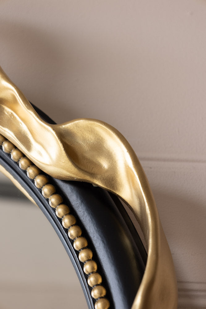 Black & Gold Bow Round Wall Mirror