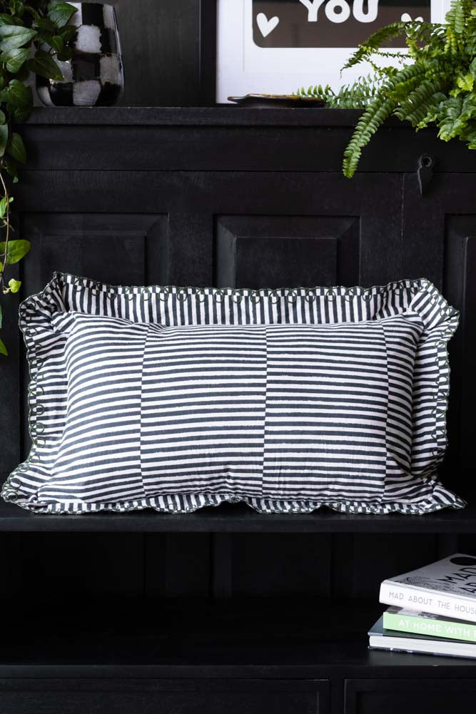 Black & White Stripe Cushion With Scalloped Edge