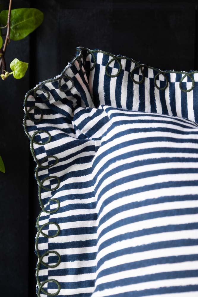 Black & White Stripe Cushion With Scalloped Edge