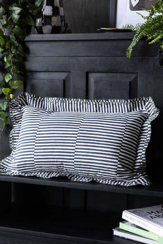 Black & White Stripe Cushion With Scalloped Edge