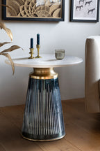 Blue Tapered Glass & Marble Side Table