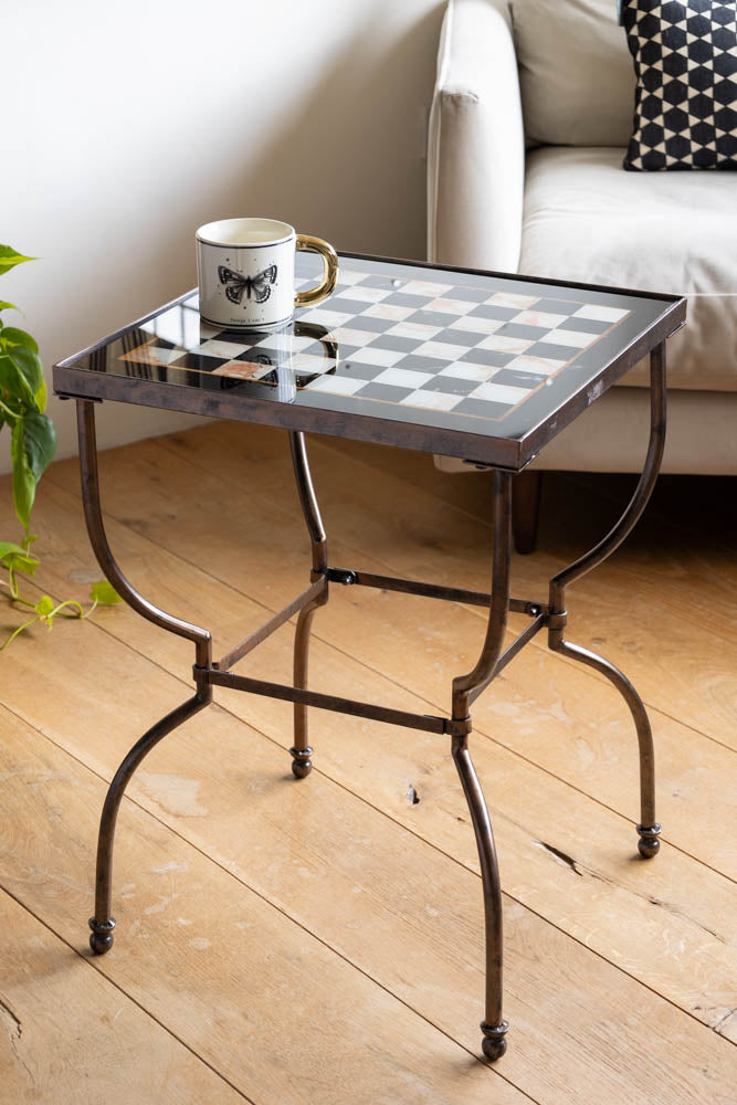 Bronze Effect Chess Side Table