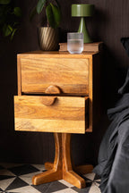 Brown Wooden Footed Bedside Table