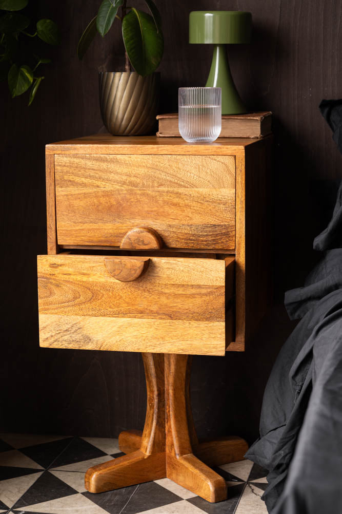 Brown Wooden Footed Bedside Table
