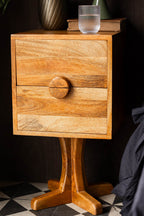 Brown Wooden Footed Bedside Table