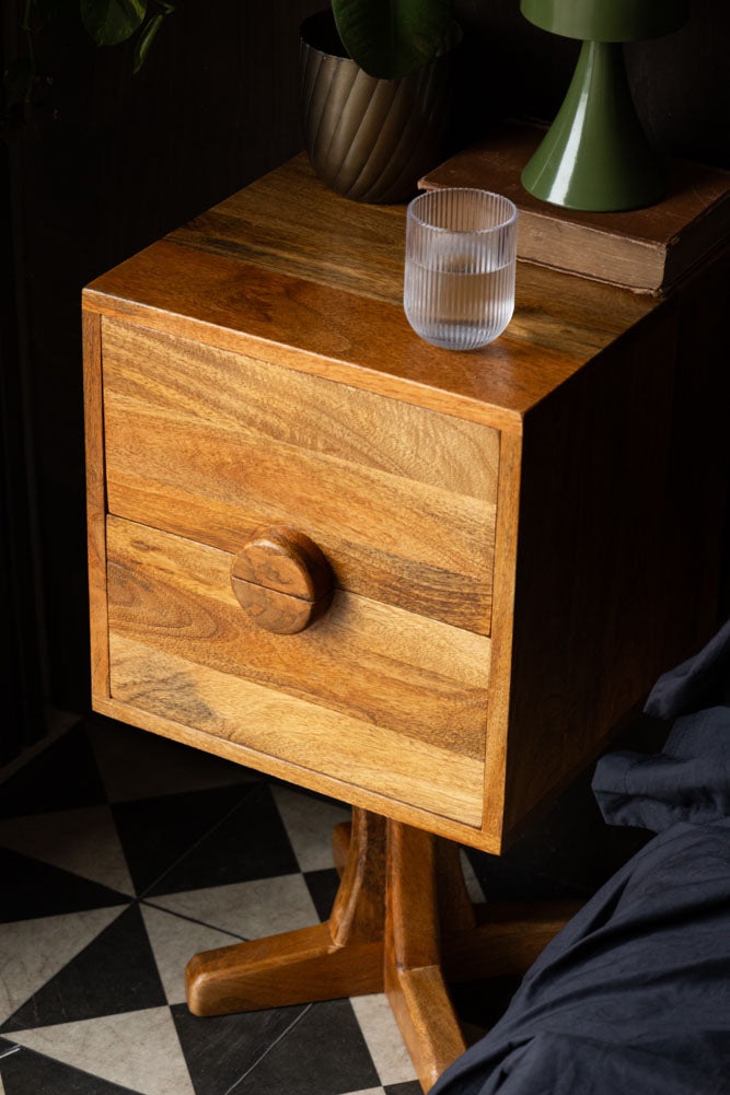 Brown Wooden Footed Bedside Table