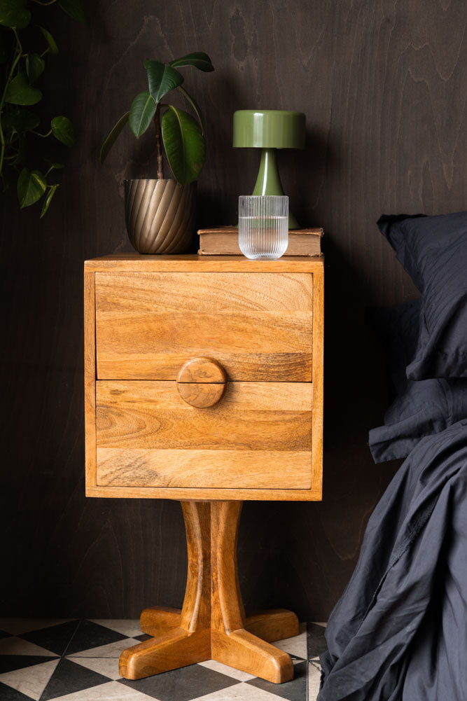 Brown Wooden Footed Bedside Table