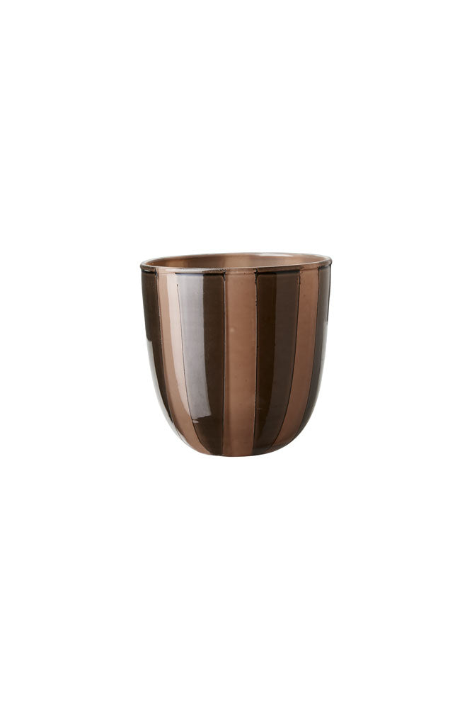 Burnt Orange Striped Tealight Holder - Short