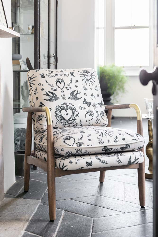 Celeste Hearts and Flowers Natural Accent Chair