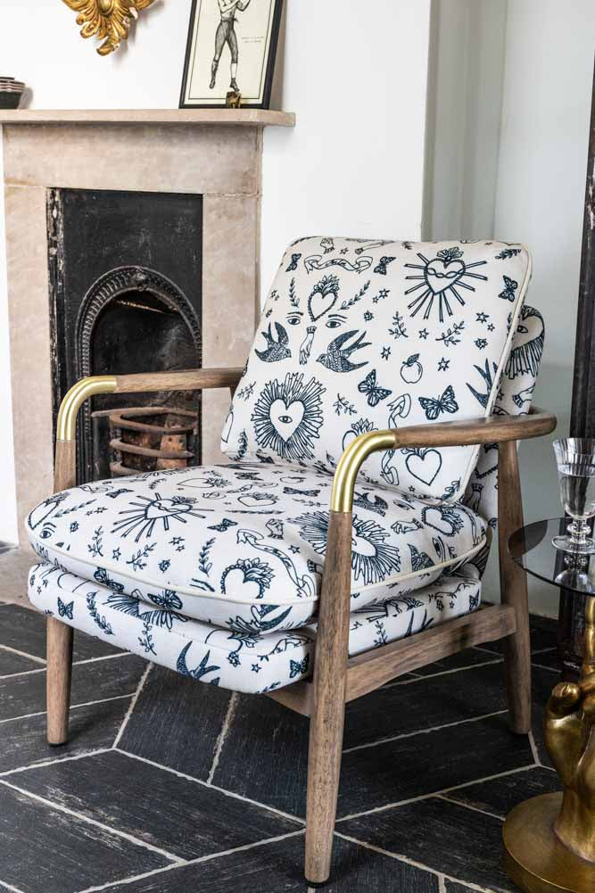 Celeste Hearts and Flowers Natural Accent Chair