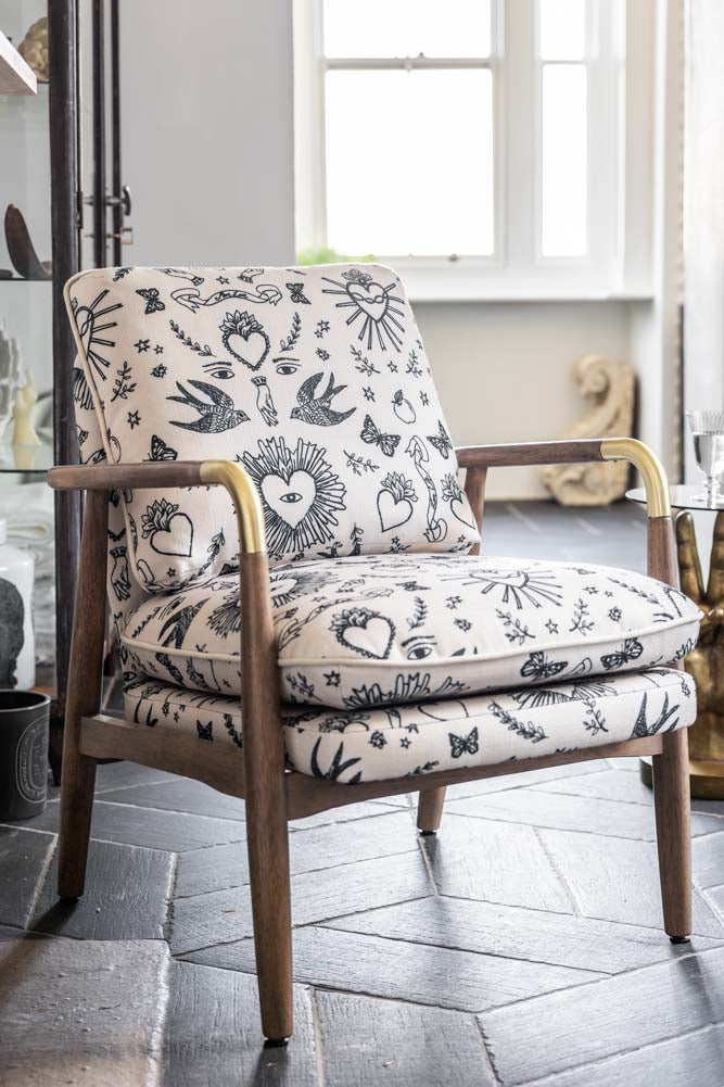 Celeste Hearts and Flowers Natural Accent Chair