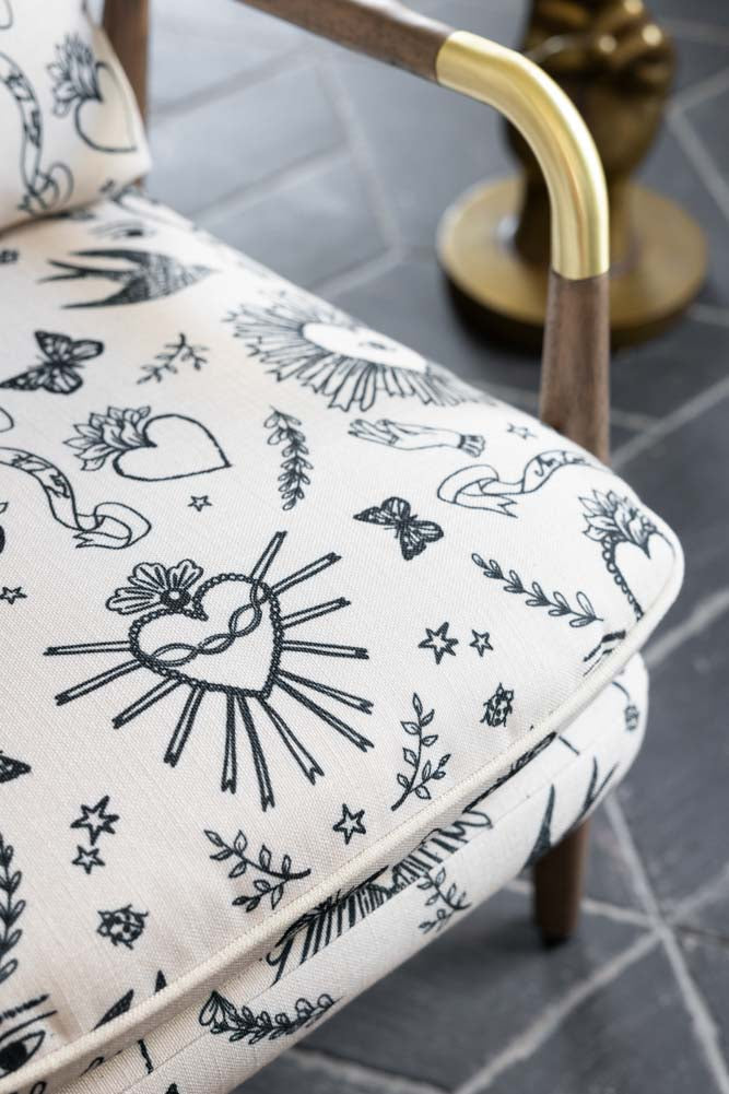 Celeste Hearts and Flowers Natural Accent Chair