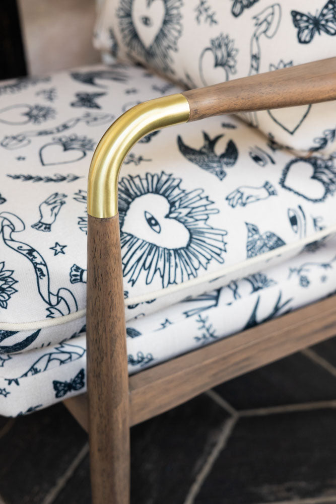 Celeste Hearts and Flowers Natural Accent Chair