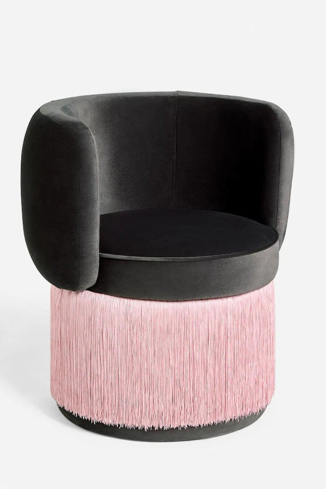 Charcoal & Pink Tassel Accent Chair