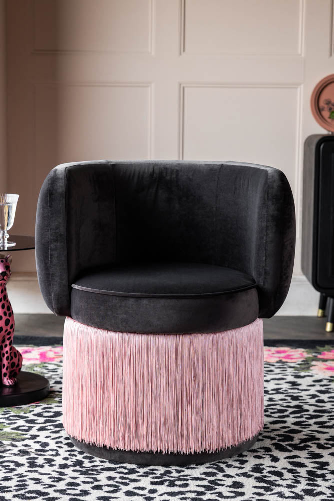 Charcoal & Pink Tassel Accent Chair