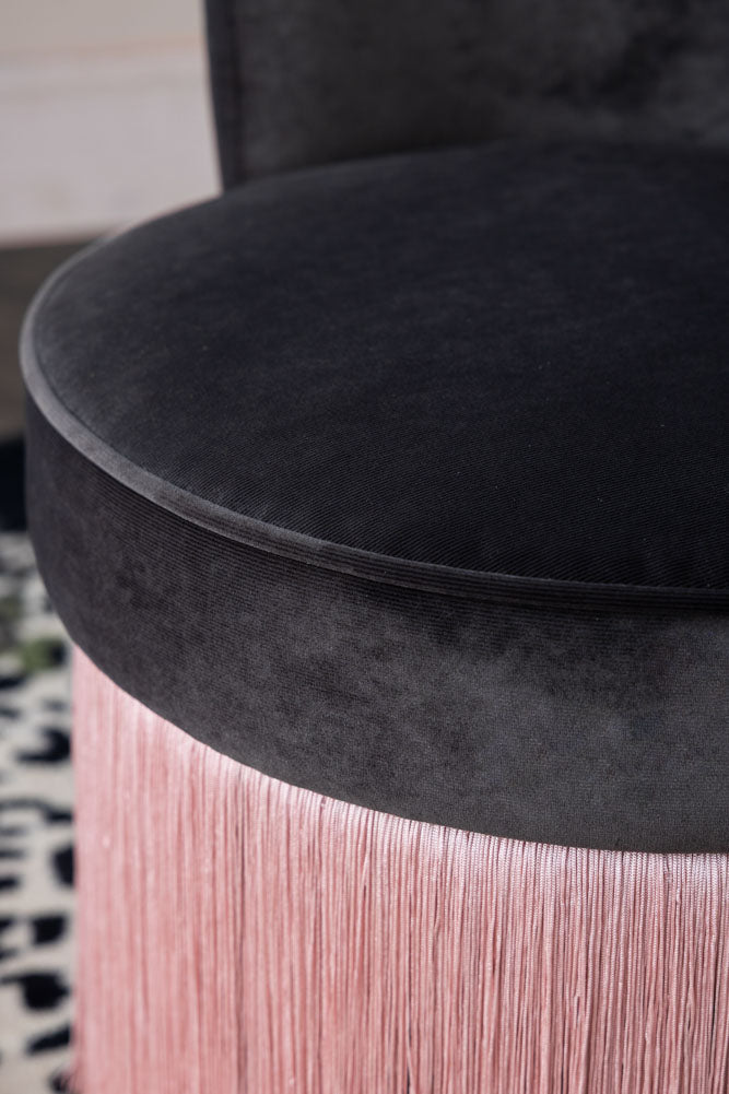 Charcoal & Pink Tassel Accent Chair