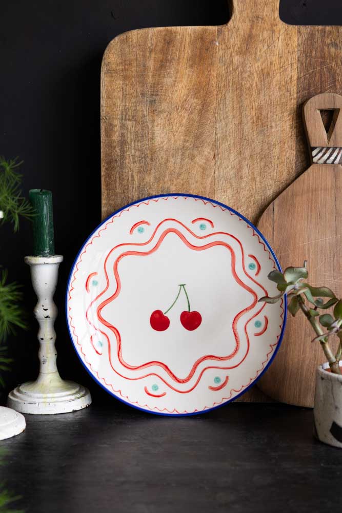 Cherry Print Ceramic Serving Plate