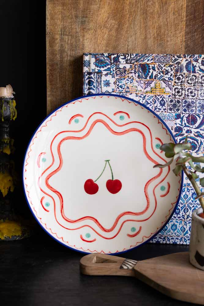 Cherry Print Ceramic Serving Plate