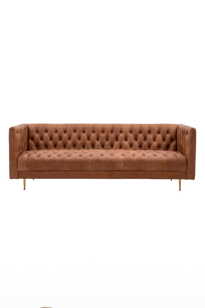 Chesterfield Antique Brown Leather 3-Seater Sofa