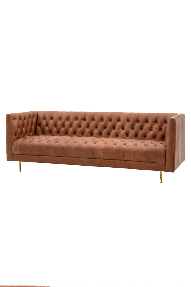 Chesterfield Antique Brown Leather 3-Seater Sofa