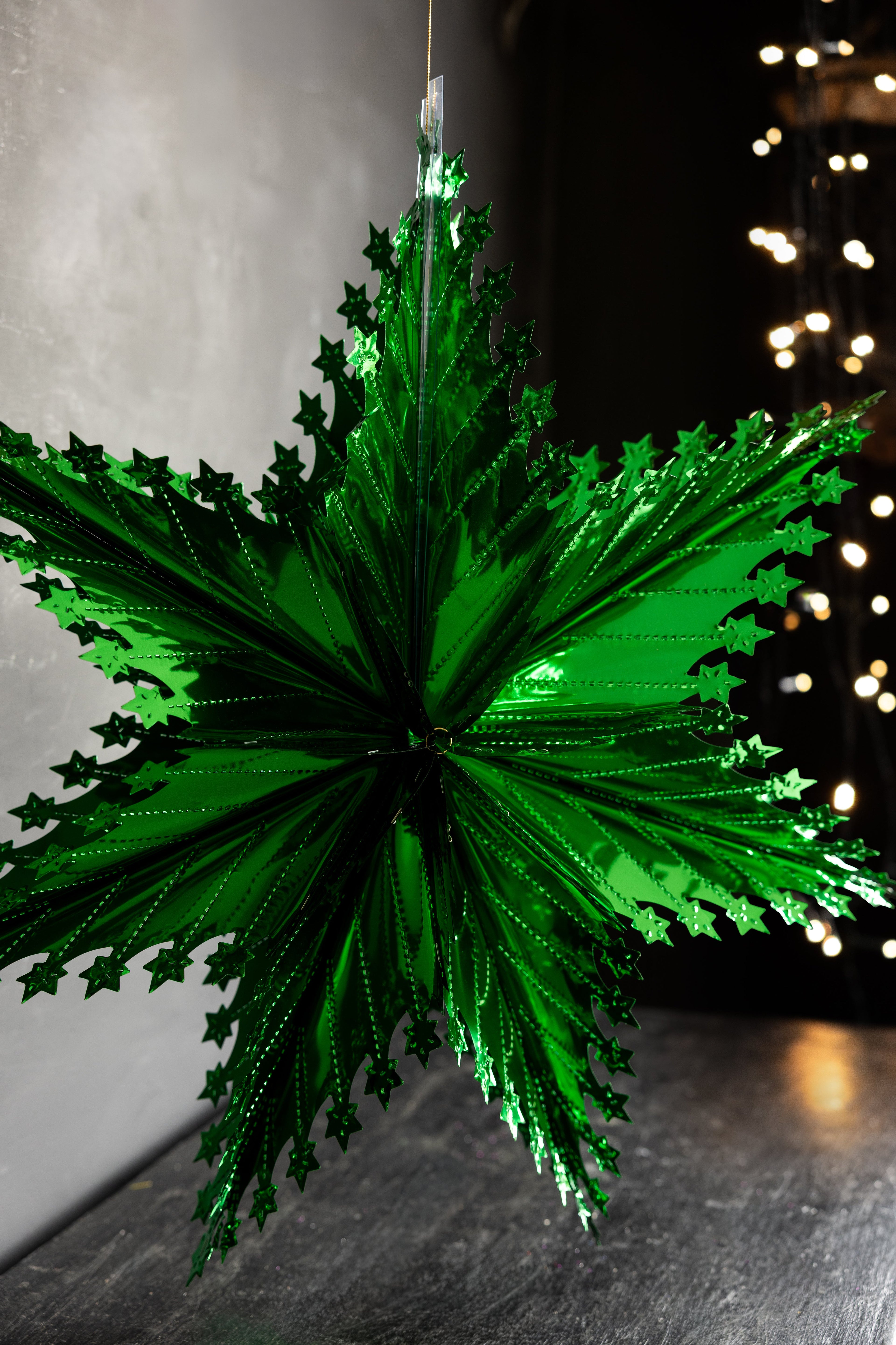 Christmas Star Hanging Decoration in Metallic Green