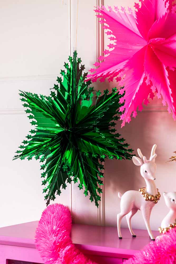 Christmas Star Hanging Decoration in Metallic Green
