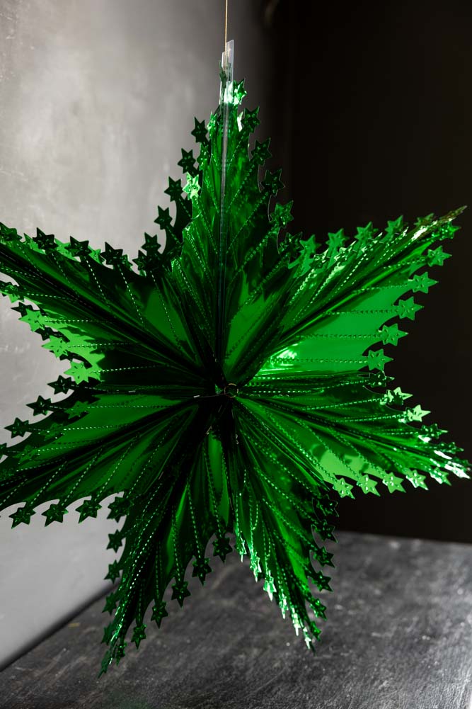 Christmas Star Hanging Decoration in Metallic Green