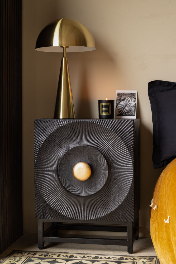 Circular Ribbed Wood Detail Bedside Table