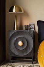 Circular Ribbed Wood Detail Bedside Table