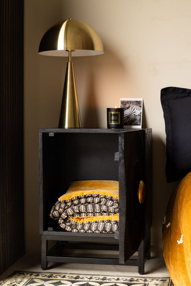 Circular Ribbed Wood Detail Bedside Table