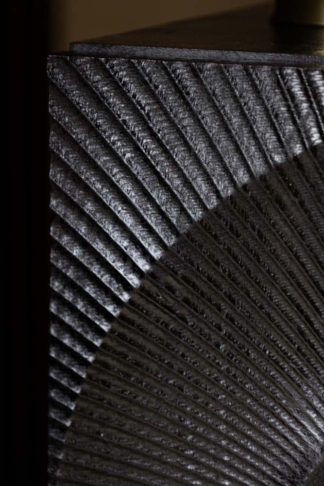 Circular Ribbed Wood Detail Bedside Table