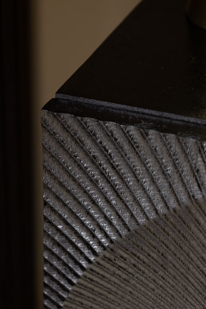 Circular Ribbed Wood Detail Bedside Table