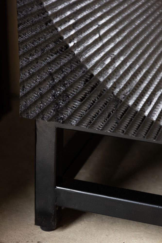 Circular Ribbed Wood Detail Bedside Table