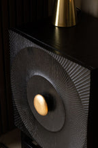 Circular Ribbed Wood Detail Bedside Table