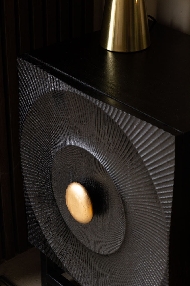 Circular Ribbed Wood Detail Bedside Table