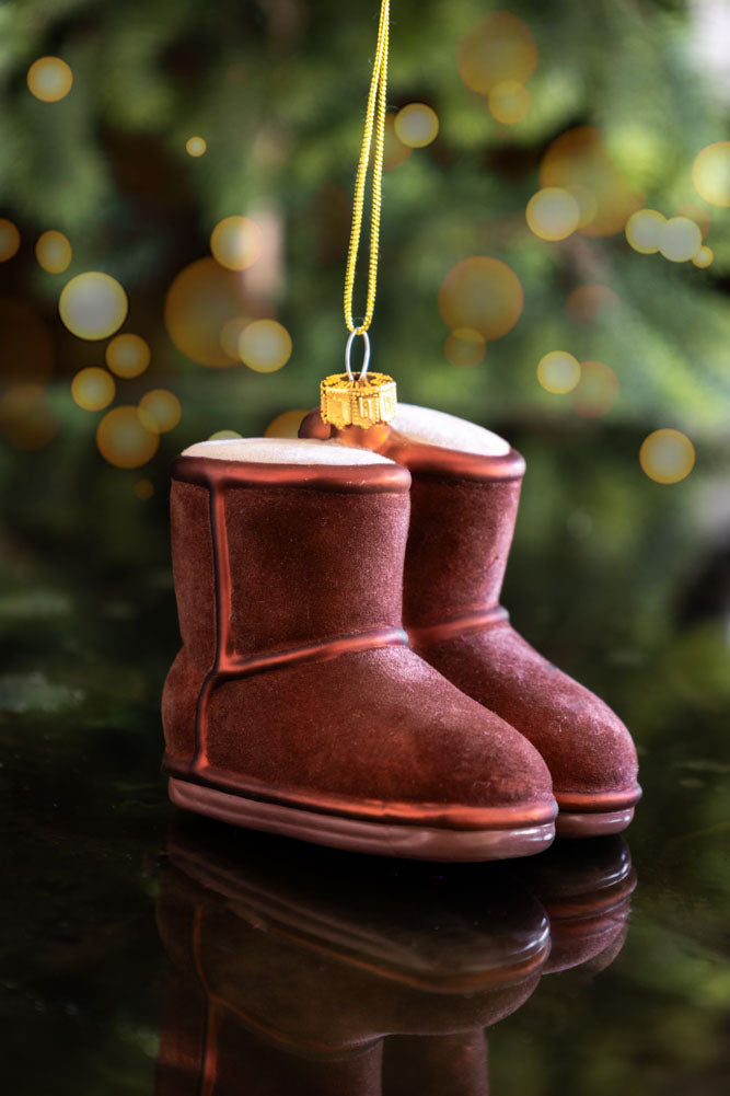 Cosy Winter Boots Glass Christmas Tree Decoration