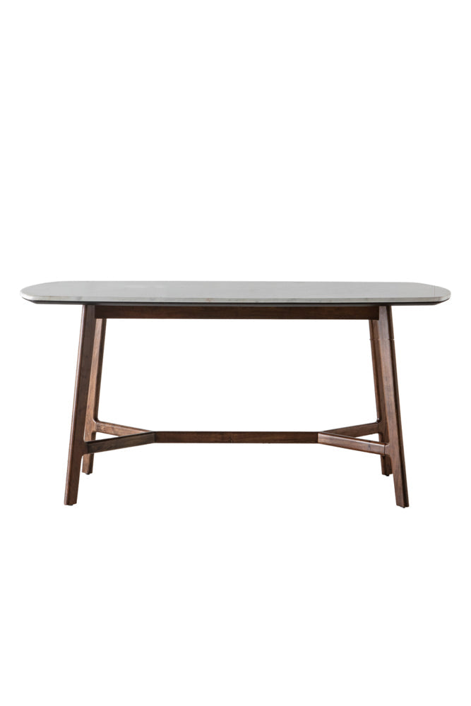 Curved Acacia & Marble Dining Table