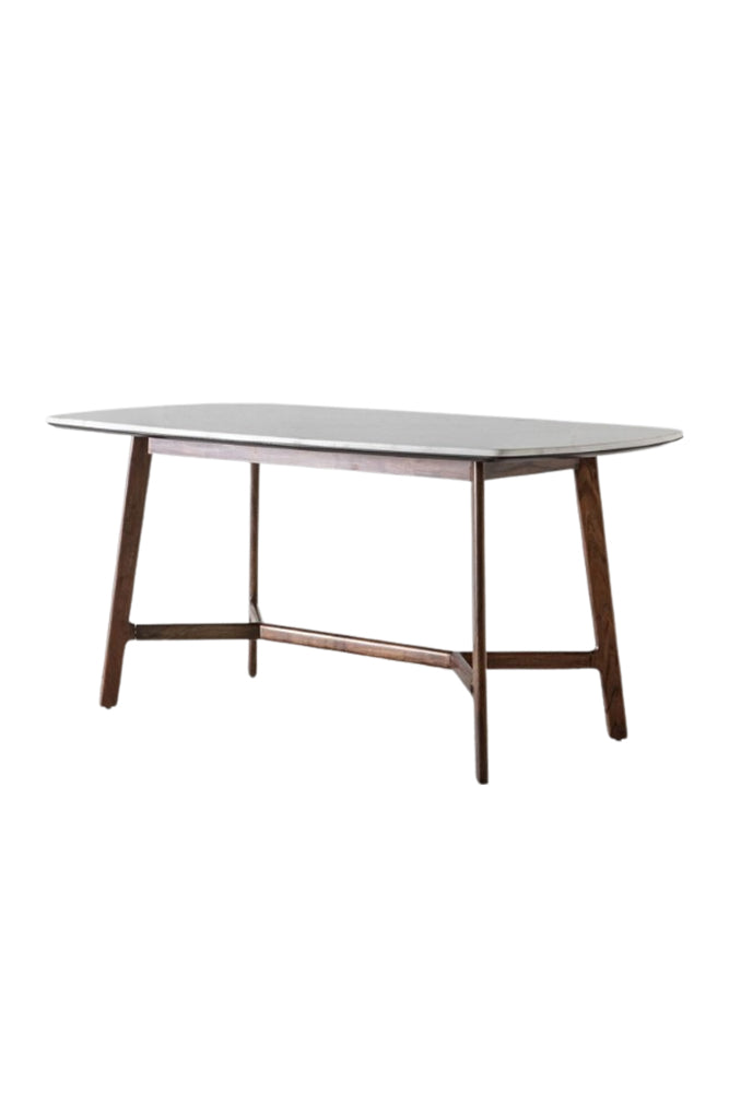 Curved Acacia & Marble Dining Table