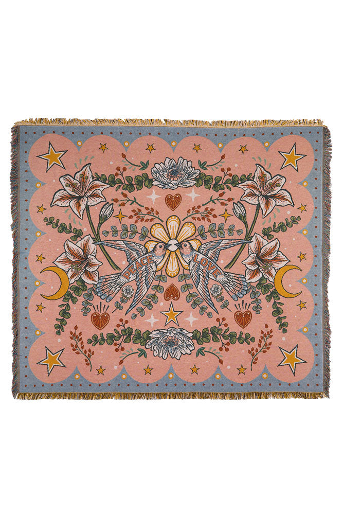 Denim & Bone Blue Lovebirds Woven Cotton Throw