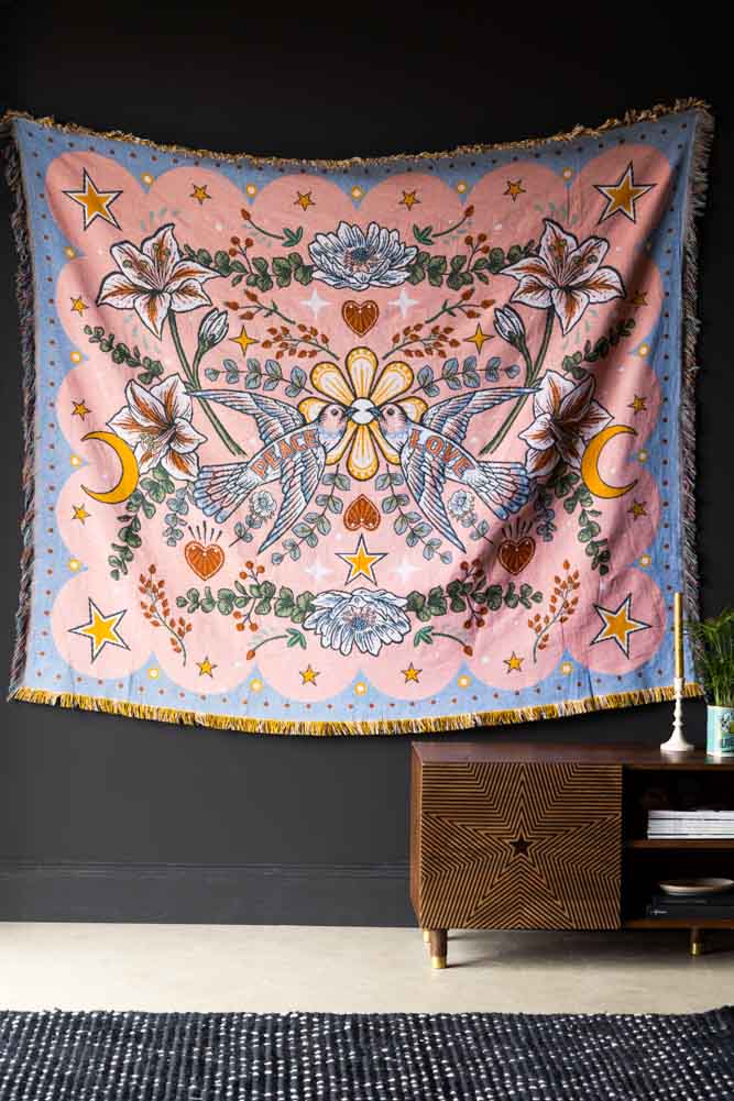 Denim & Bone Blue Lovebirds Woven Cotton Throw