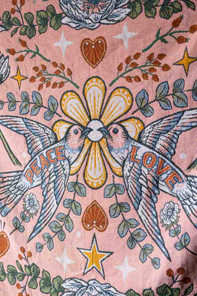 Denim & Bone Blue Lovebirds Woven Cotton Throw