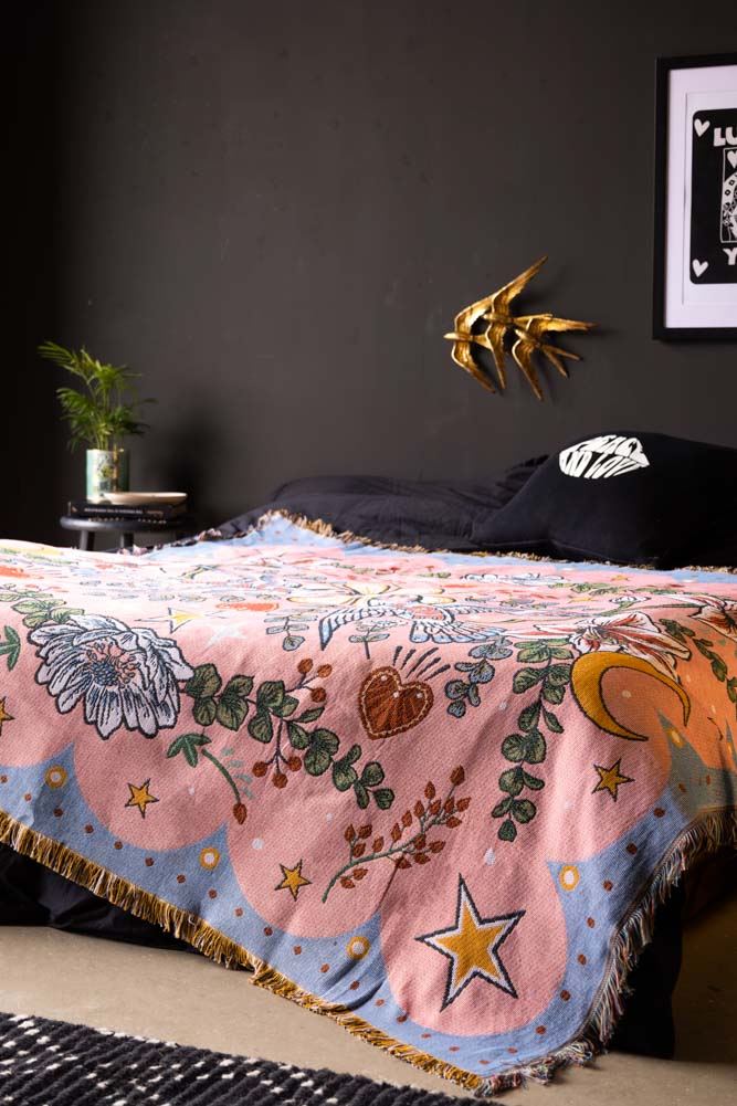 Denim & Bone Blue Lovebirds Woven Cotton Throw