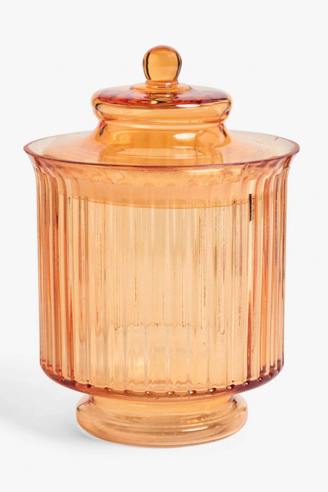 Elegant Ribbed Glass Storage Jar in Amber