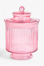 Elegant Ribbed Glass Storage Jar in Pink