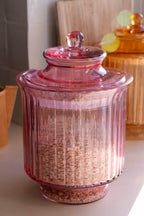 Elegant Ribbed Glass Storage Jar in Pink