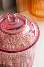 Elegant Ribbed Glass Storage Jar in Pink