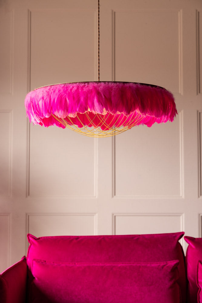 Fabulous Feather Ceiling Light Shade - Hot Pink