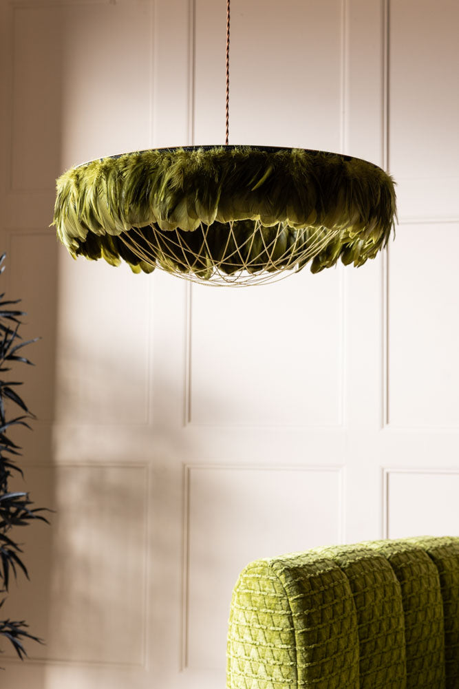 Fabulous Feather Ceiling Light Shade - Olive Green