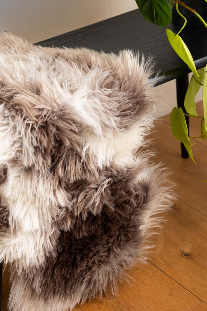 Faux Sheepskin Rug in White & Walnut