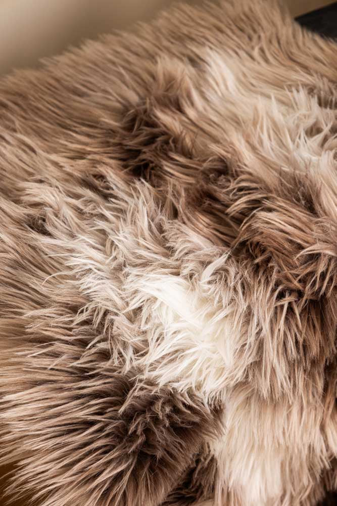 Faux Sheepskin Rug in White & Walnut